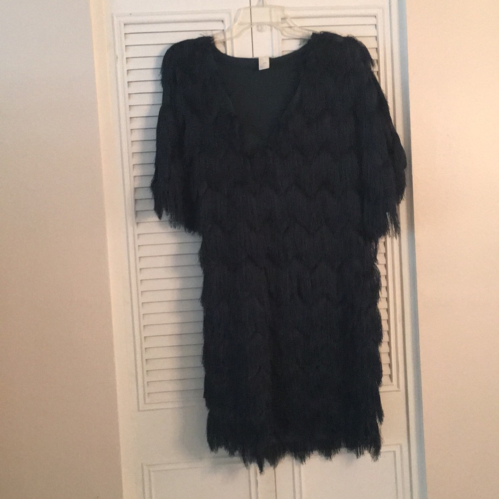 H&M fringe dress dark green